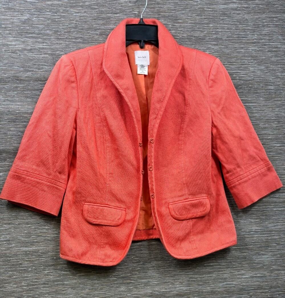 Kate Hill Jacket Womens Size 10 Peach Hook & Eye Closure 3/4 Sleeve Career